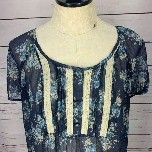 ANA A.N.A. A New Approach Woman's Blue Floral Sheer‎ Cap Sleeve Blouse Size 2X - Picture 4 of 7